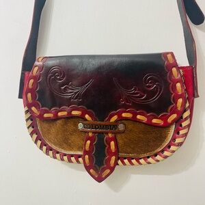 Brown and Red Leather Women's Bag